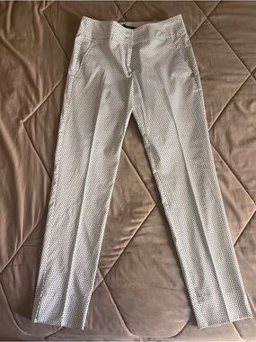 Women's Slim Ankle Pants in White with Green Micro Dot